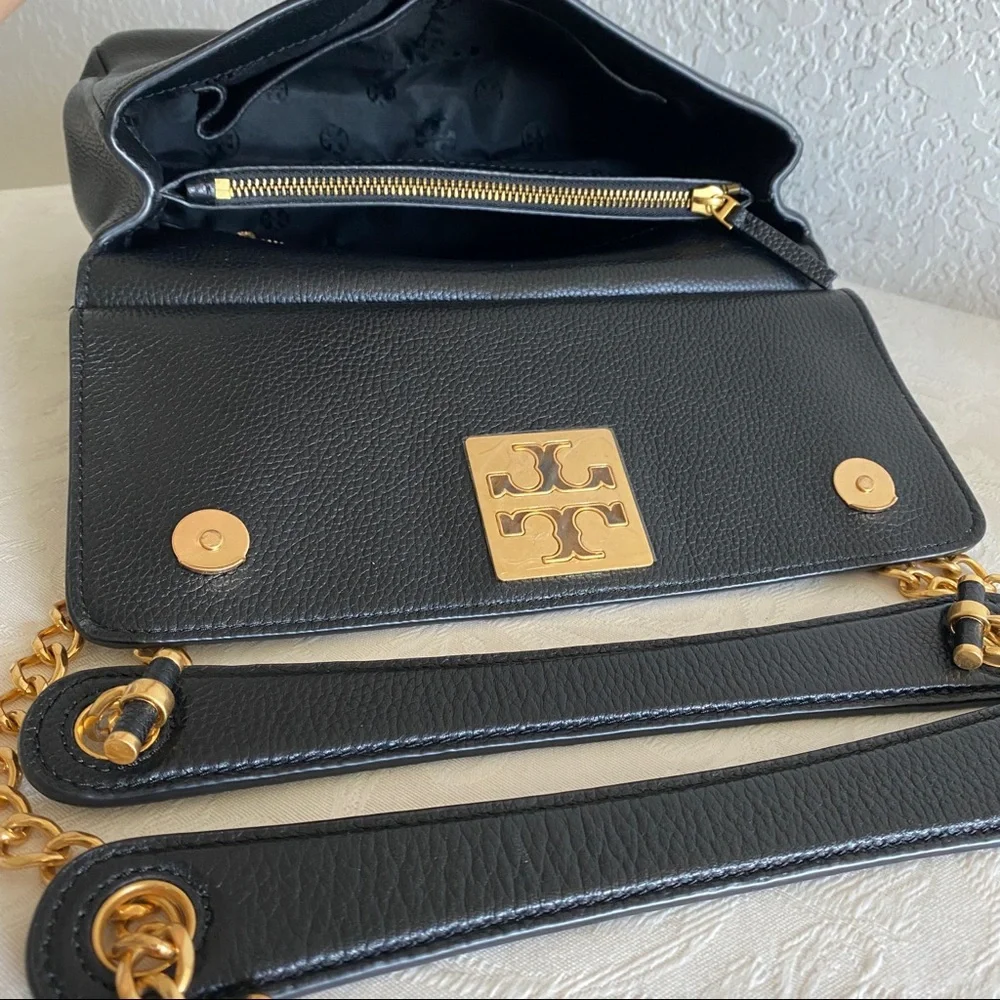 Tory burch black chain strap flap bag